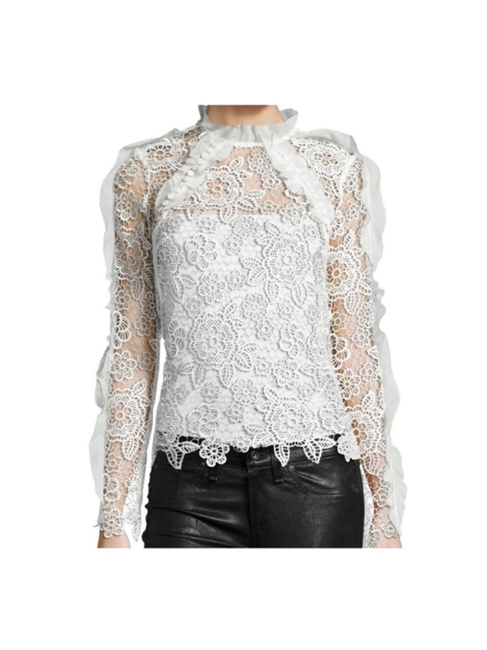 Self Portrait Guipure lace cutout ruffle blouse
